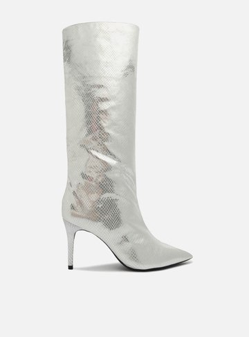 Bota Prateada Snake Cano Alto Salto Fino