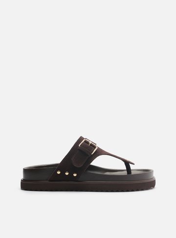Sandália Papete Marrom Suede Tira Fivela