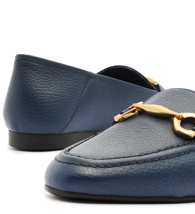 Mocassim Azul Couro Bridão Metálico Luma