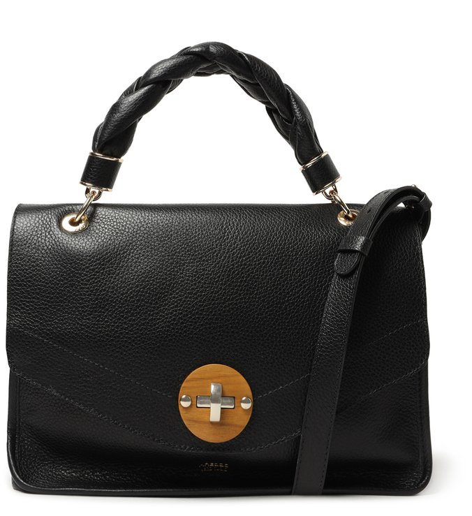 Bolsa Satchel Preta Couro Patricia Grande