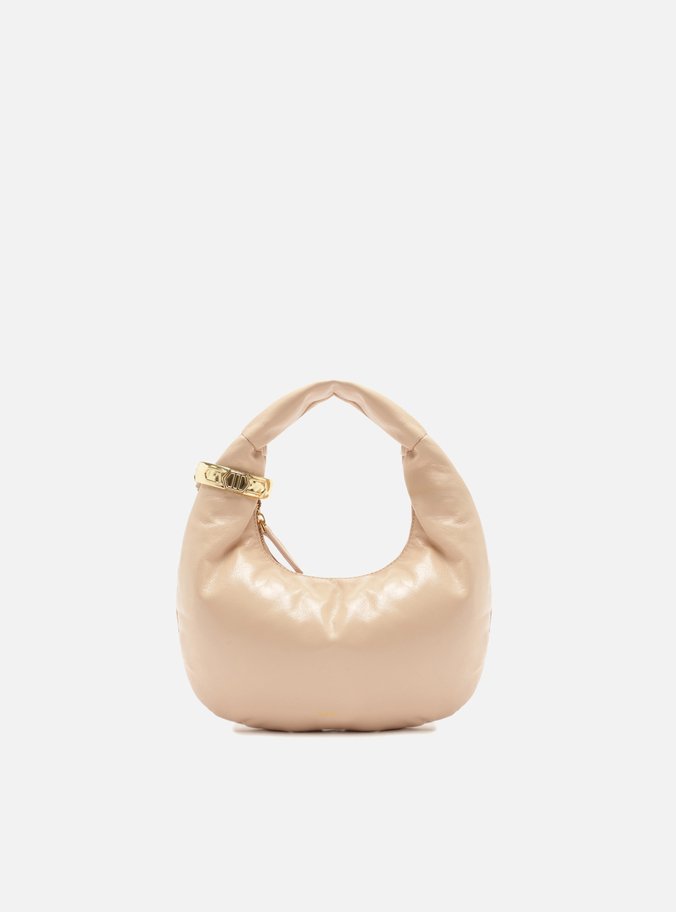 Bolsa Hobo Rosa Couro Pequena Metais