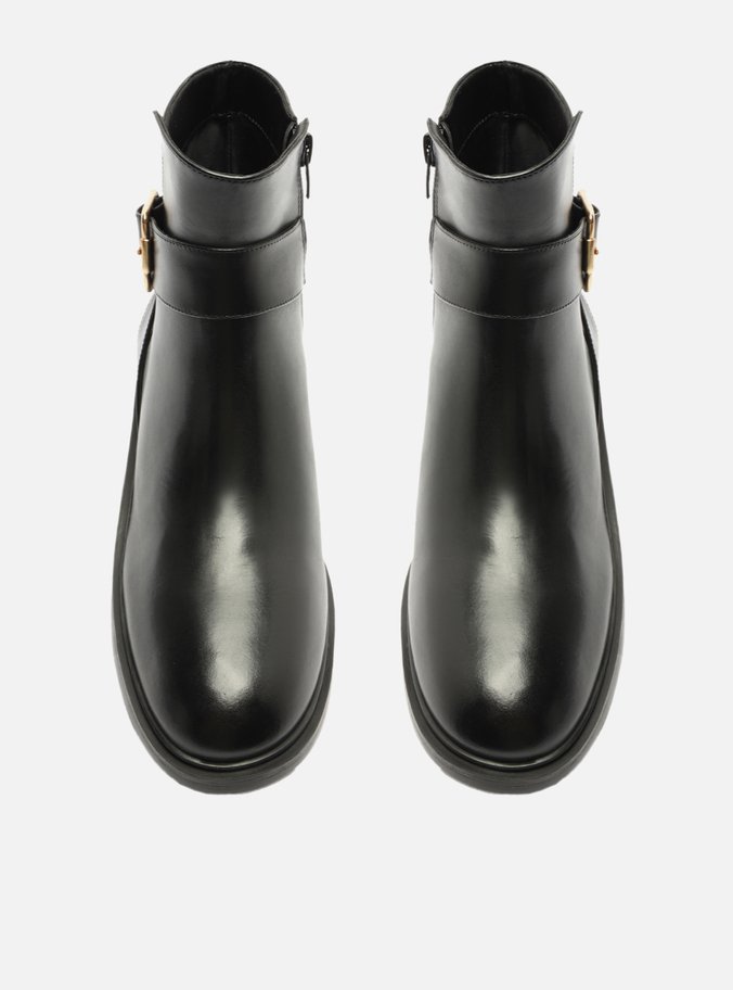 Bota Preta Couro Cano Curto Fivela Riding