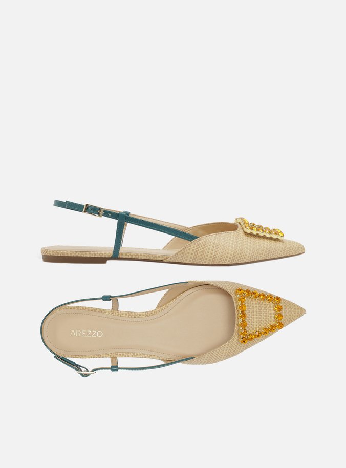 Sapatilha Nude Nobuck Bico Fino Slingback Pedraria