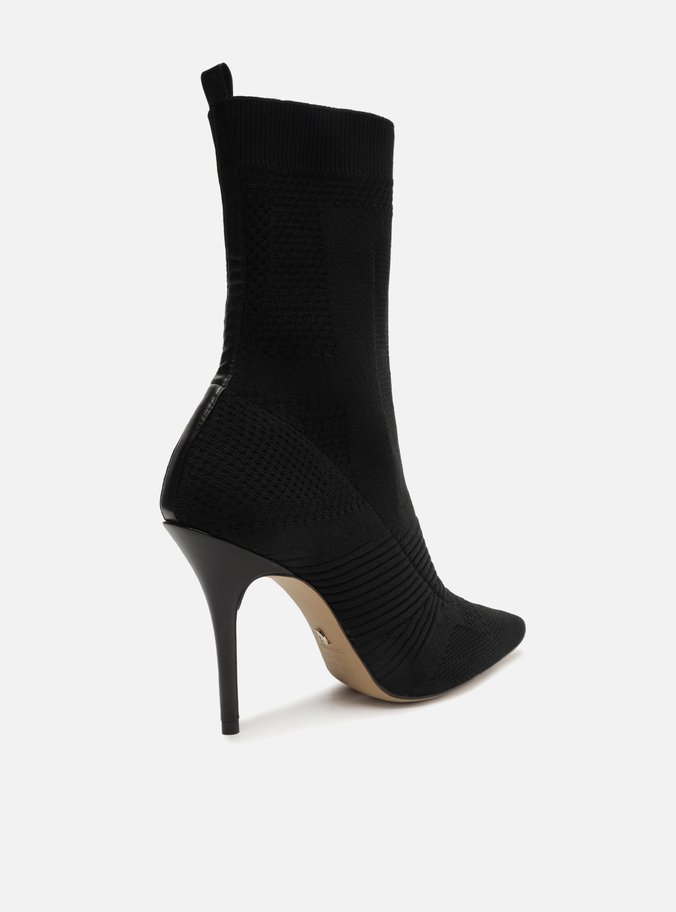 Bota Skinny Preta Knit Cano Médio Salto Alto