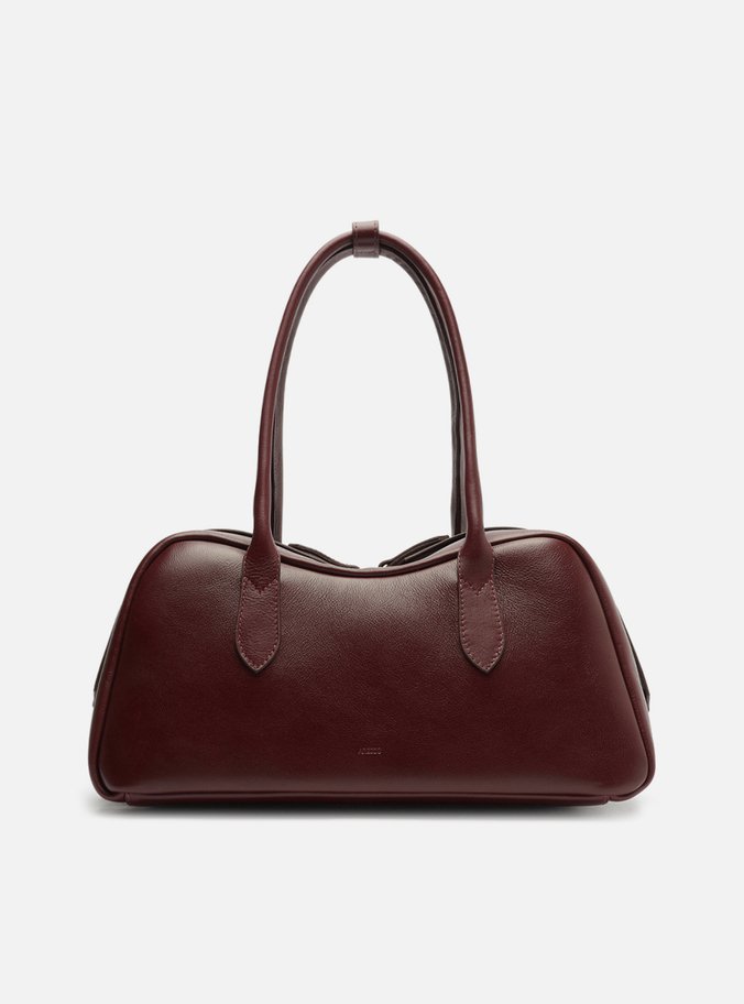 Bolsa Bowling Vinho Couro Grande Zíper Duplo