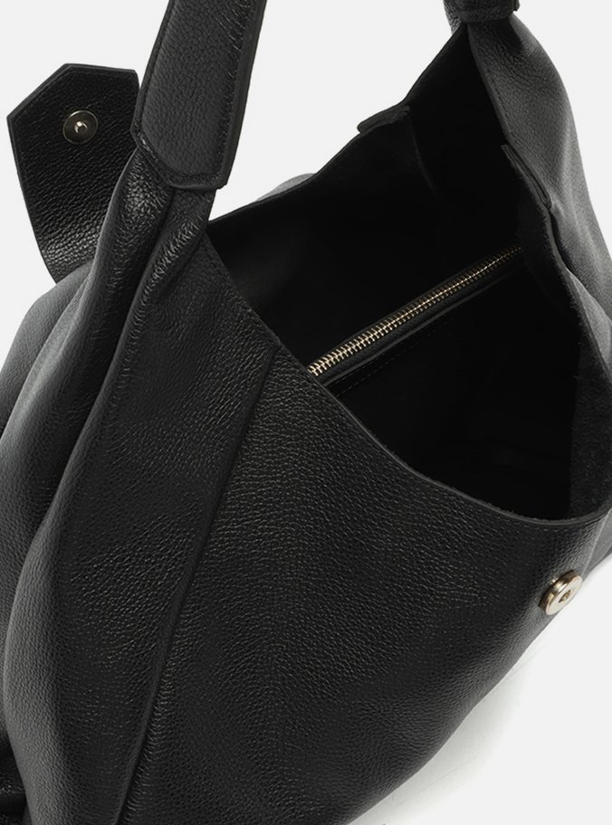 Bolsa Hobo Preta Couro Grande Lapela