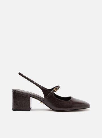 Sapato Boneca Marrom Couro Bloco Slingback Classic