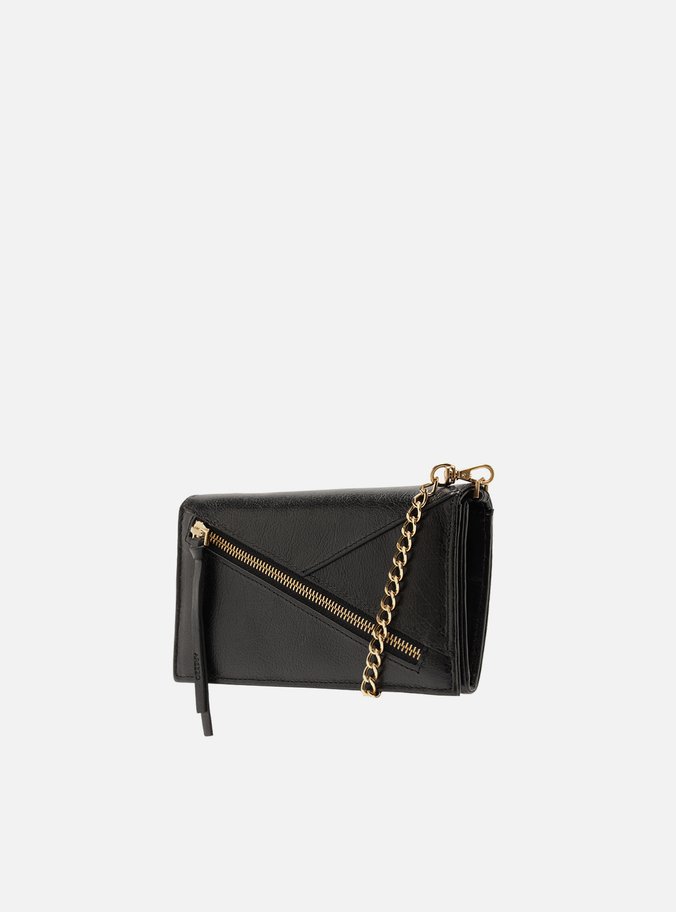 Bolsa Carteira Tiracolo Preta Couro Worn Pequena