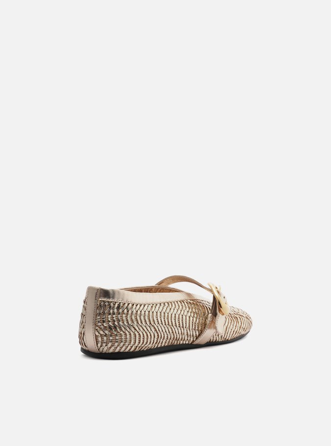 Sapatilha Dourada Tramada Fivela Maxi