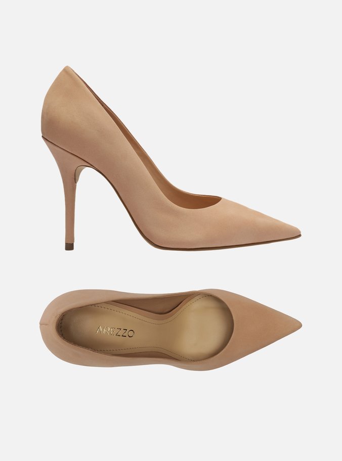 Scarpin Nude Nobuck Salto Alto Fino Bico Fino