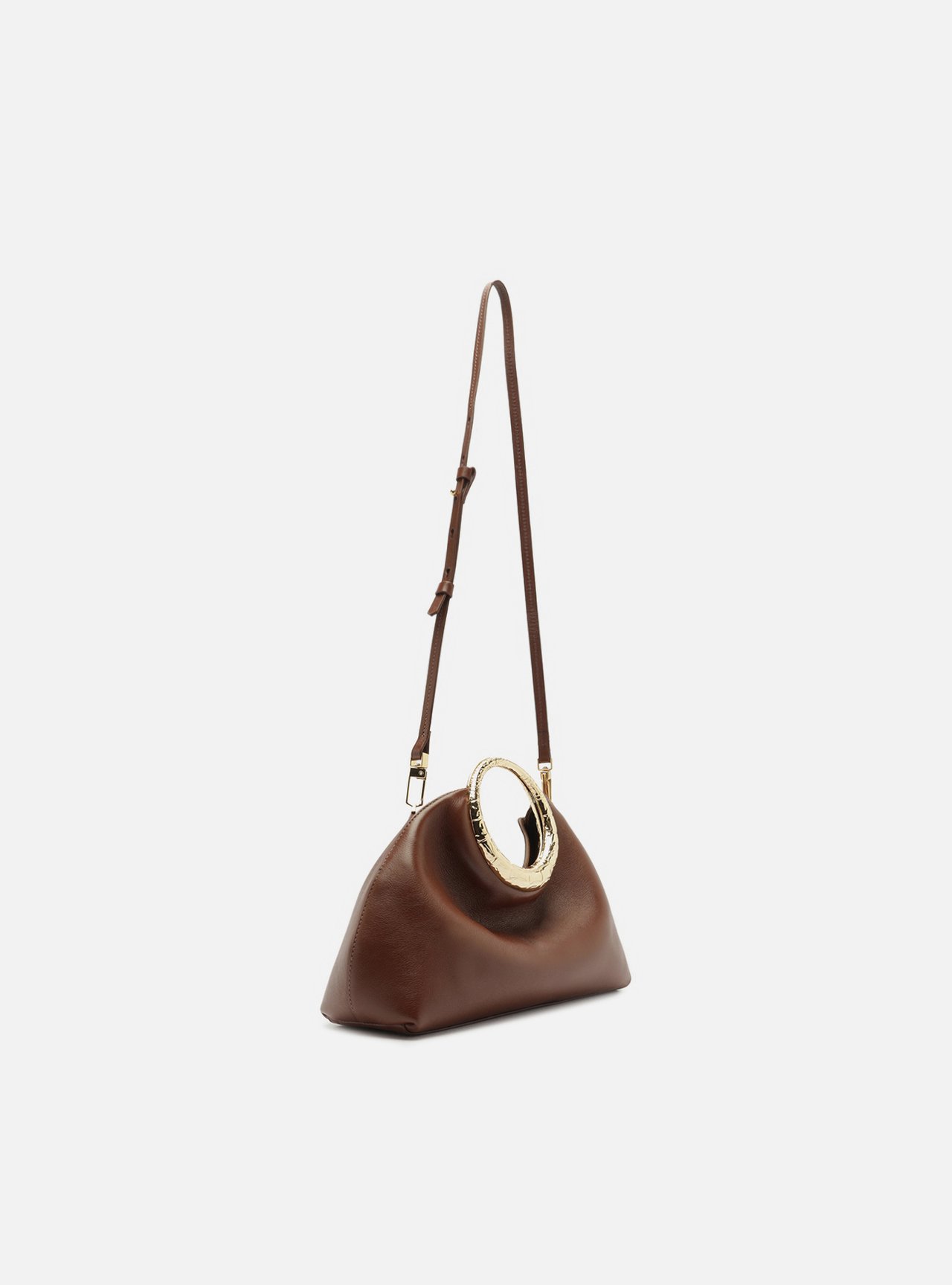 Bolsa Tiracolo Marrom Couro Pequena Metais — foto 5