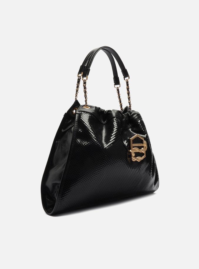 Bolsa Hobo Preta Couro Snake Grande