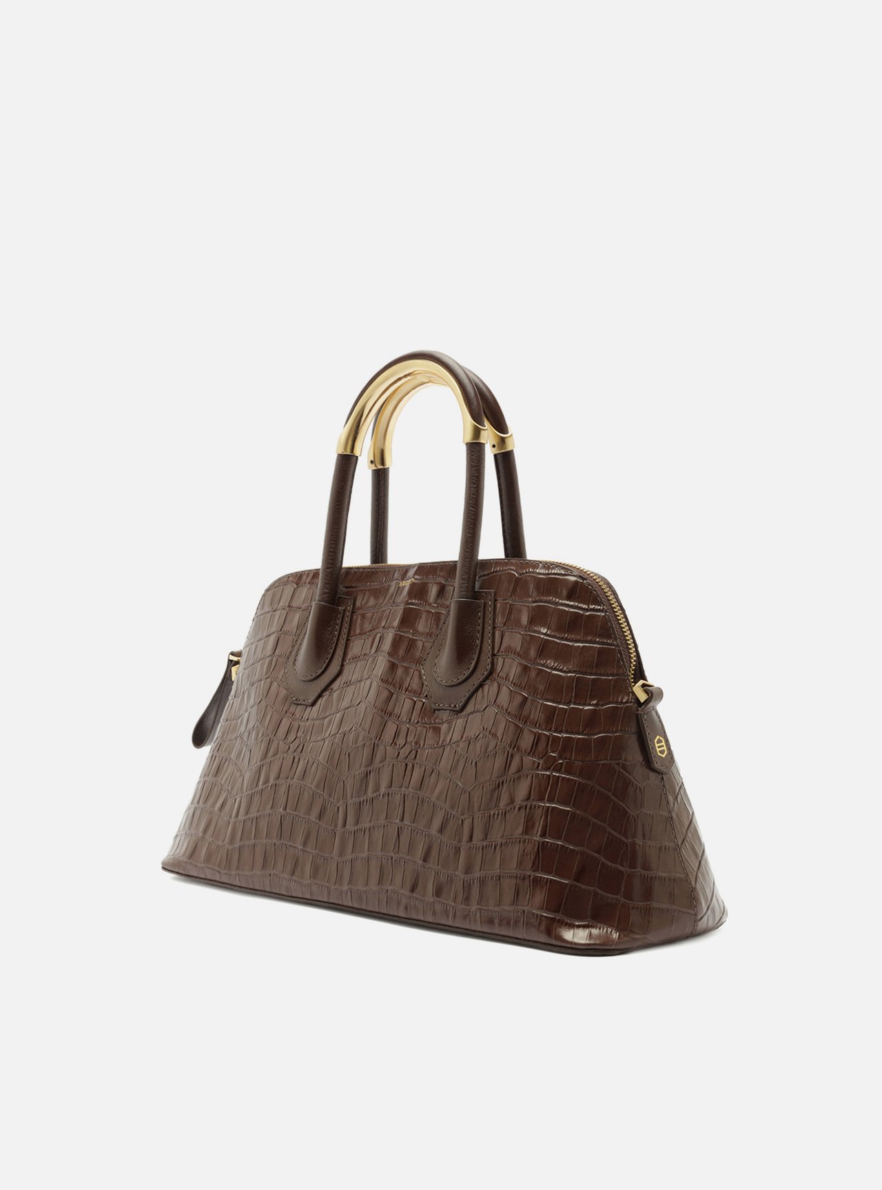 Bolsa Tote Marrom Couro Grande Croco Metais — foto 2