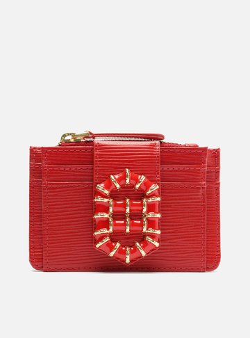 Porta-Cartões Vermelho Couro Metal Resinado