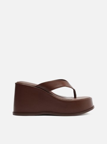 Tamanco Marrom Couro Plataforma Thong