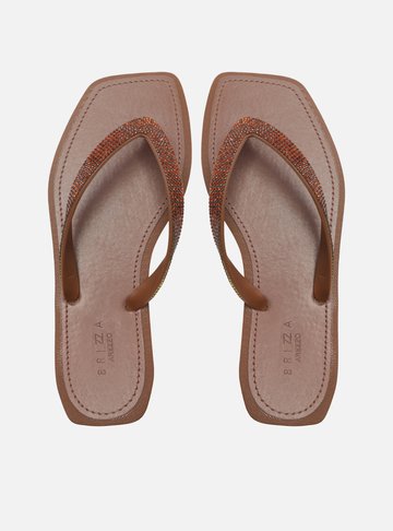 Chinelo de Dedo Marrom Recouro Square Strass