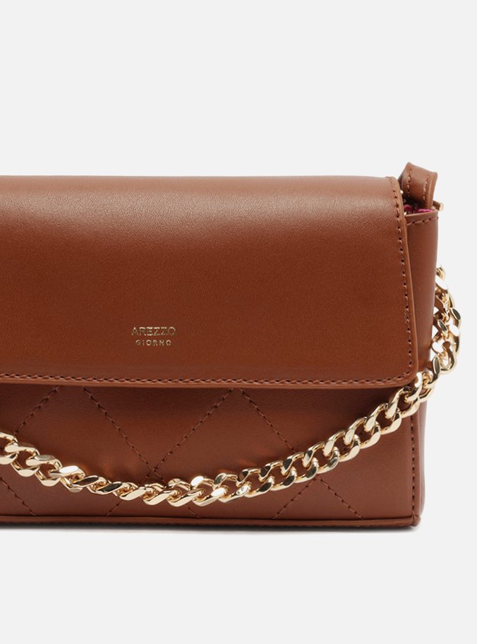Bolsa Tiracolo Marrom Pequena Corrente Metal