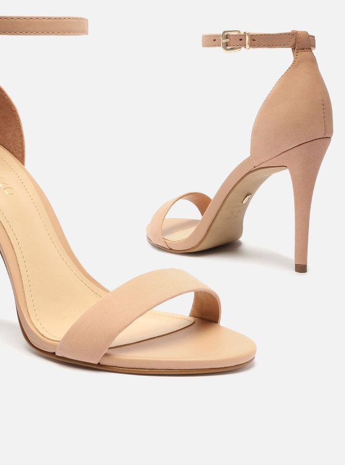 Sandália Nude Nobuck Salto Alto Fino Isabelli