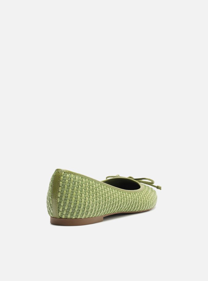 Sapatilha Verde Trama Bico Redondo Laço