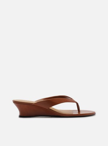 Tamanco Marrom Couro Salto Anabela Flip Flop