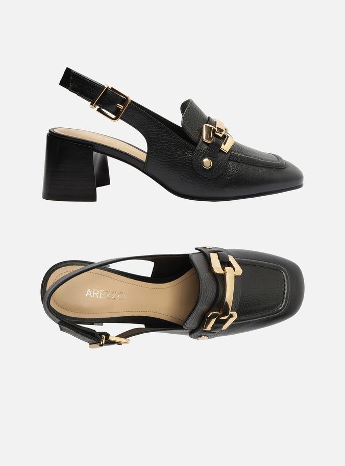 Loafer Preto Couro Salto Bloco Bridão Switch com Troca de Bridão