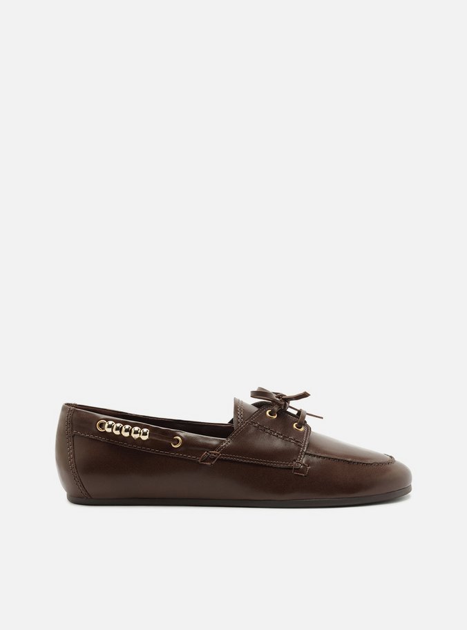 Mocassim Marrom Bico Redondo Fivela Pelo Adornos