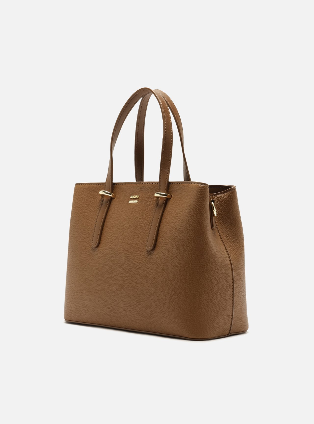 Bolsa Tote Marrom Média Granulada Metais — foto 2