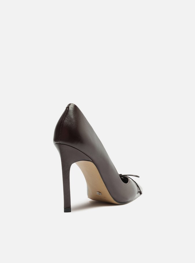 Scarpin Marrom Couro Salto Alto Fino Lacing