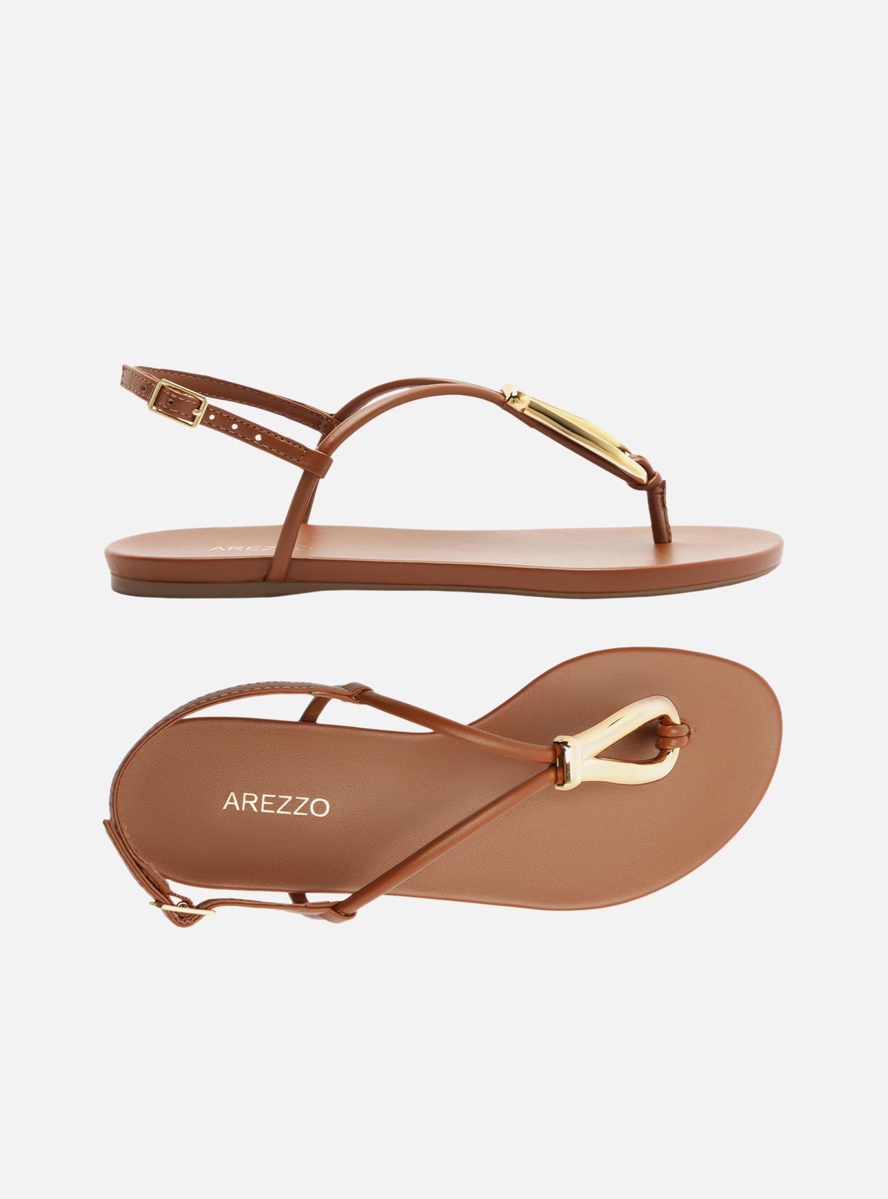Sandália Rasteira Marrom Slim Metal Dourado — foto 5