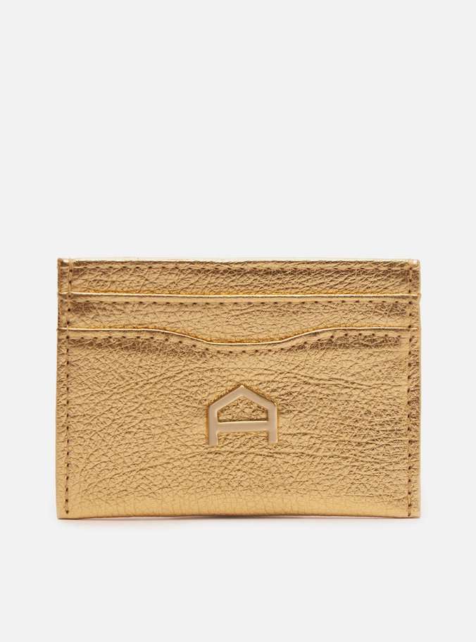 Porta-Cartões Dourado Couro Metal A