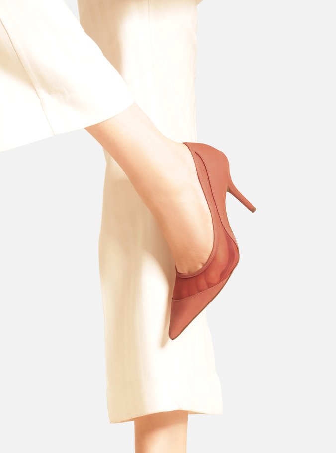 Scarpin Rosa Tela Salto Alto Fino