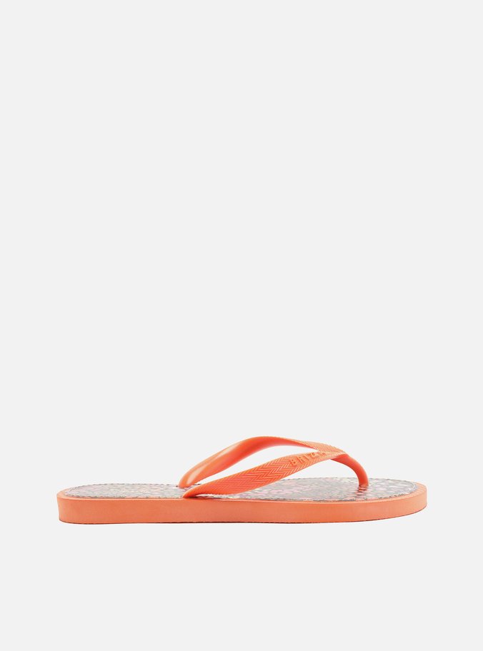Chinelo de Dedo Laranja Palmilha Estampada