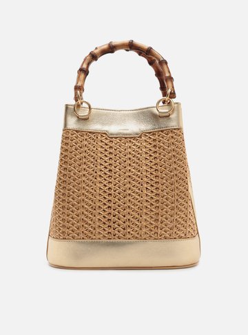 Bolsa Bucket Dourada Couro Palha Isla Média