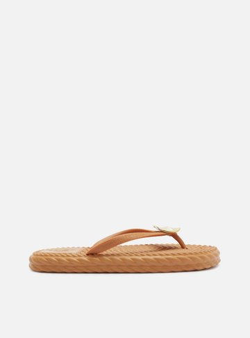 Arezzo — Chinelo de Dedo Marrom Flatform Metais Brizza