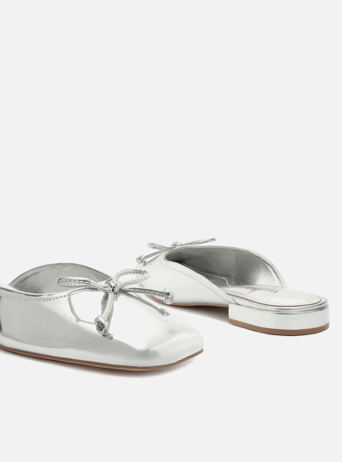 Mule Prata Bico Quadrado Laço