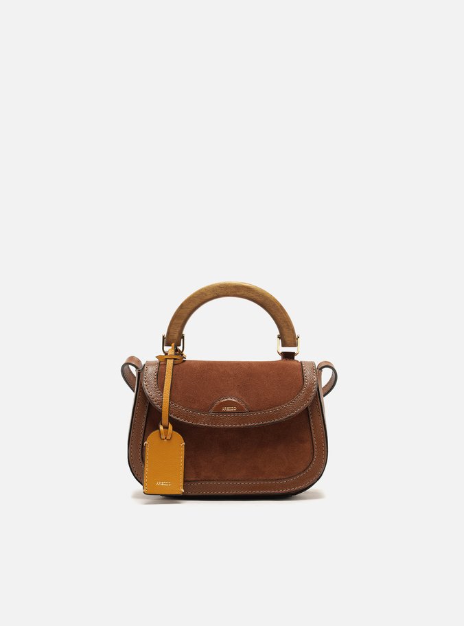 Bolsa Tote Marrom Couro Pequena Alça Madeira