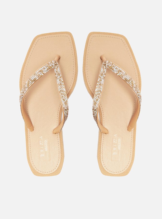 Chinelo de Dedo Nude Recouro Square Strass