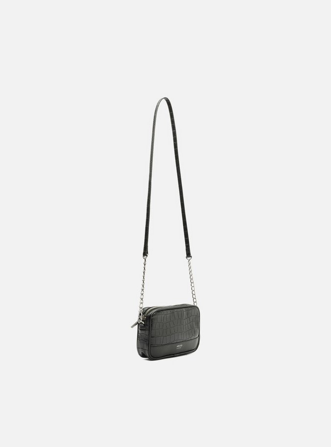 Bolsa Tiracolo Preta Croco Clara Pequena