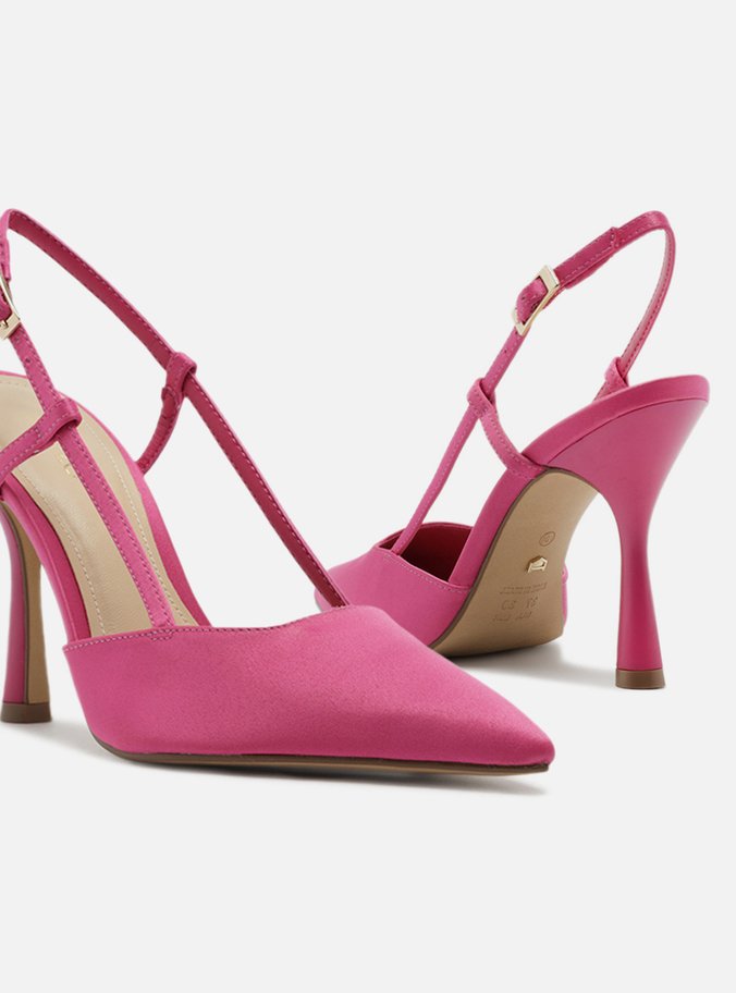 Scarpin Rosa Cetim Salto Alto Geométrico