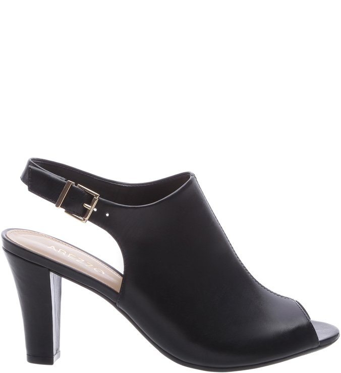 Sandália Couro Média Peep Toe Preta