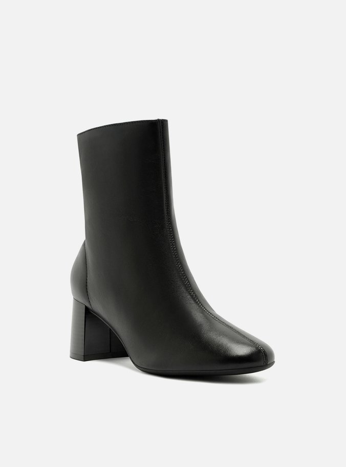 Bota Preta Couro Cano Curto Salto Médio Zíper