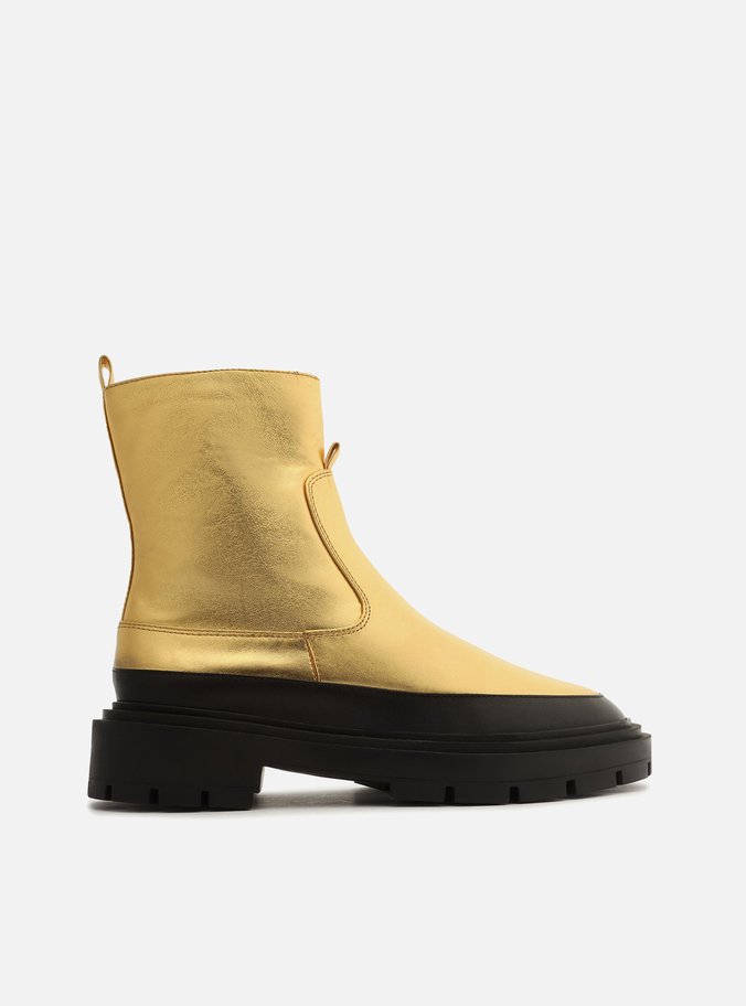 Bota Dourada Couro Cano Curto Tratorada Preta