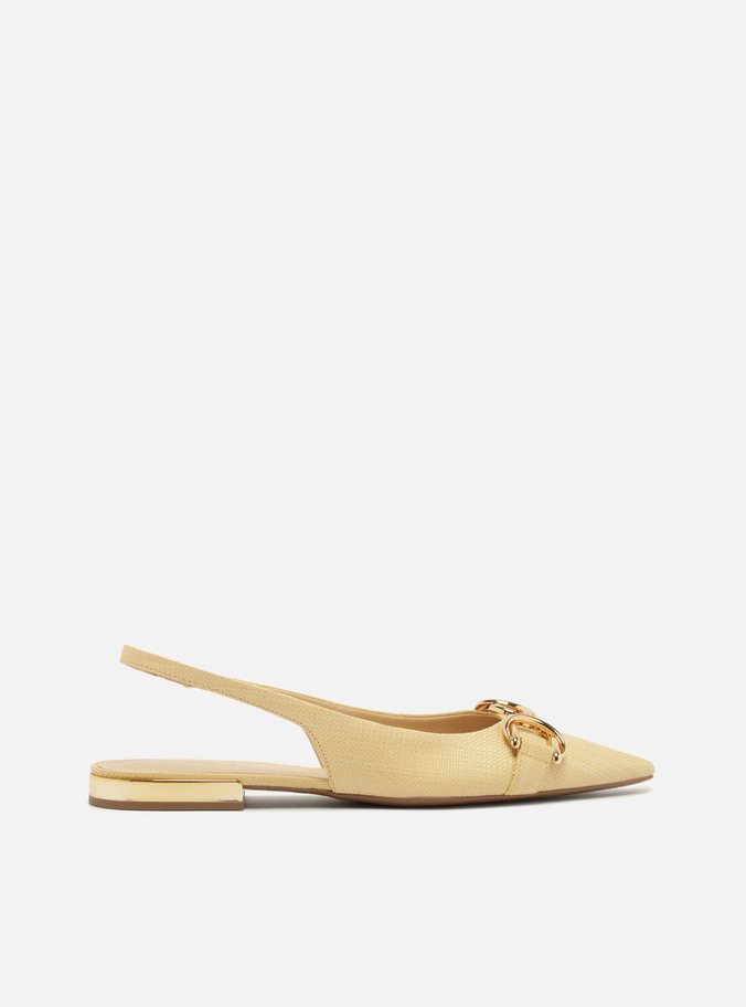 Sapatilha Amarela Couro Bico Fino Slingback Bridão