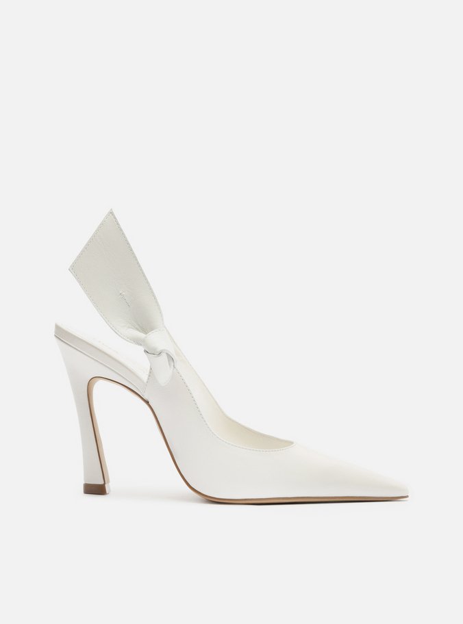 Scarpin Branco Couro Salto Alto Slingback Livia