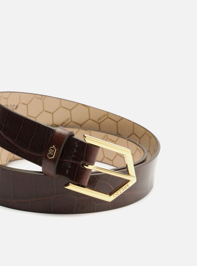 Cinto Marrom Couro Croco Largo