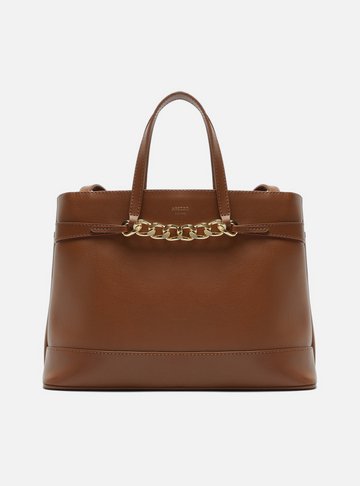 Bolsa Tote Marrom Grande Corrente Frontal