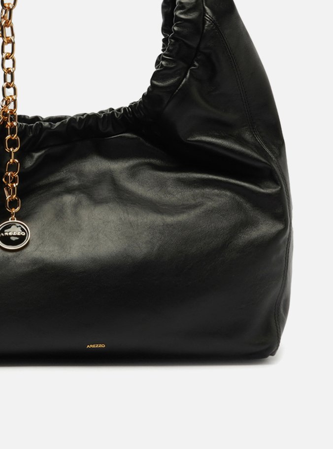 Bolsa Hobo Preta Couro Olívia Grande