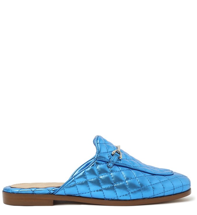 Mule Rasteira Azul Metal Matelassê Safira