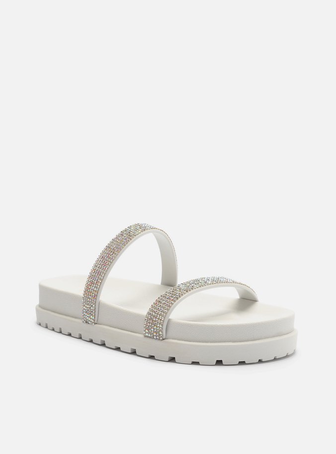 Sandália Papete Branca Strass Luna