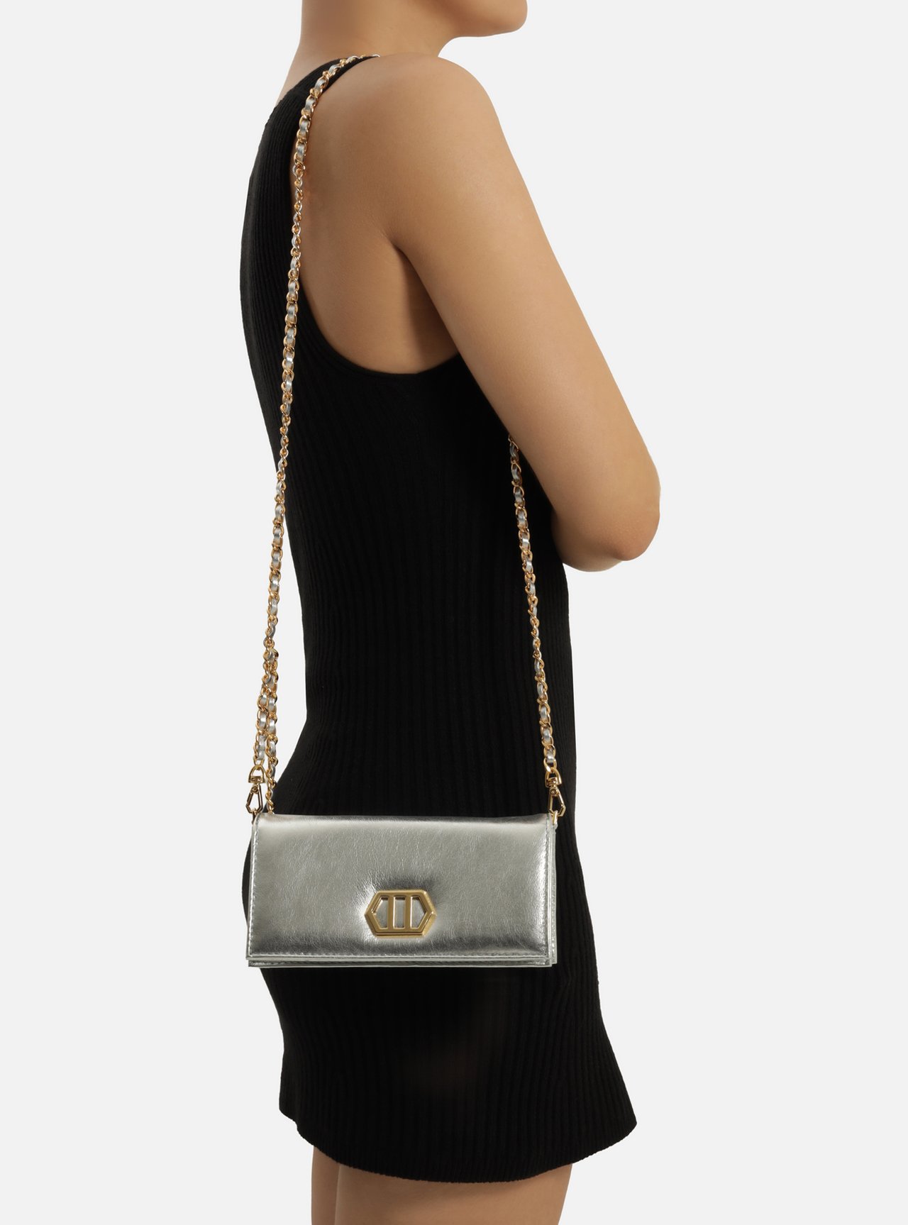 Clutch Prata Couro Pequena Metal — foto 6